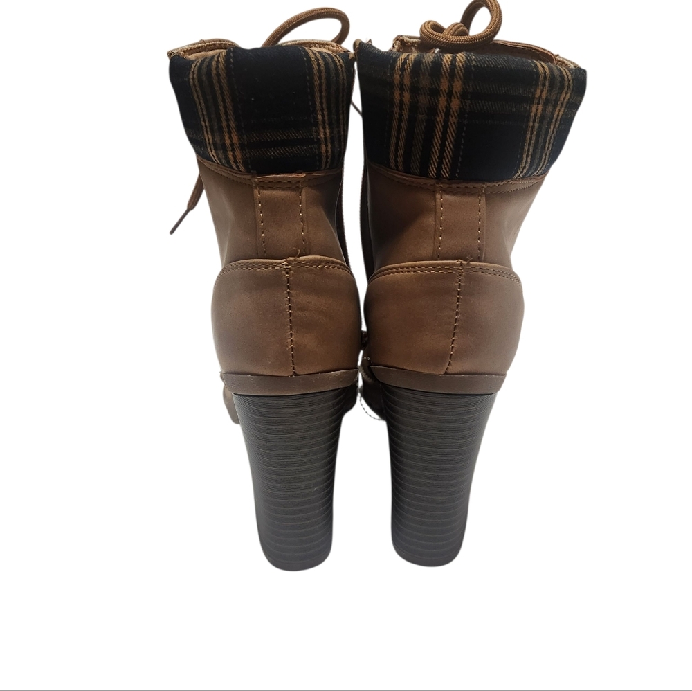 Andiamo Lace-Up Boots Women’s 8.5M Brown Plaid Trim Boho Chic NEW - Picture 8 of 13